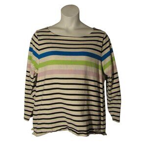 Talbots 2X Navy Blue Green Pink Stripe Knit Shirt Top